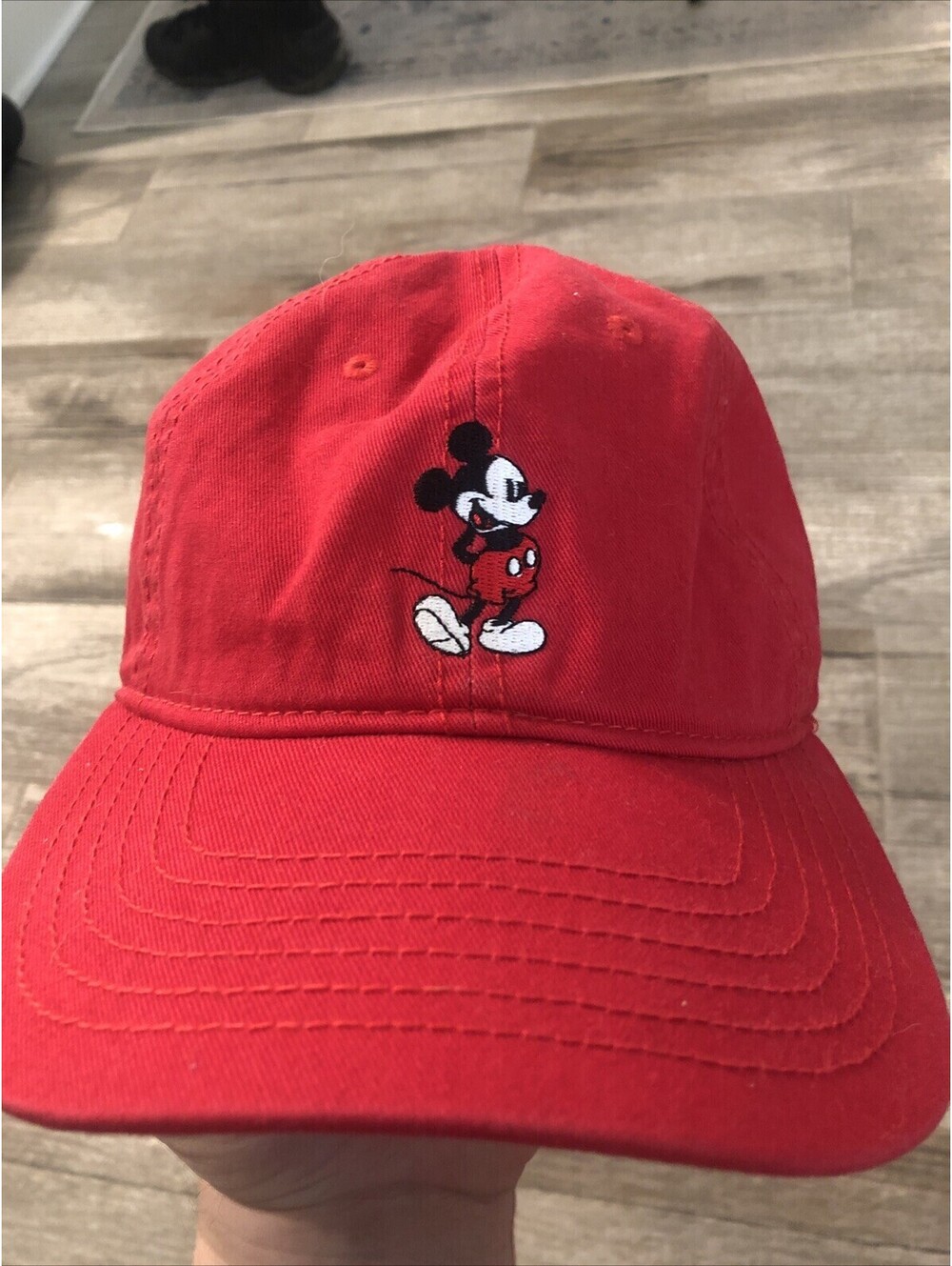 Disney Hat Cap Strap Back Red Black Mickey Mouse Magic Kingdom Baseball Mens